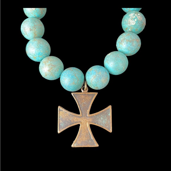 BRACELETS set of 2, turquoise white colored beads with cross & charm - Picture 6 of 7